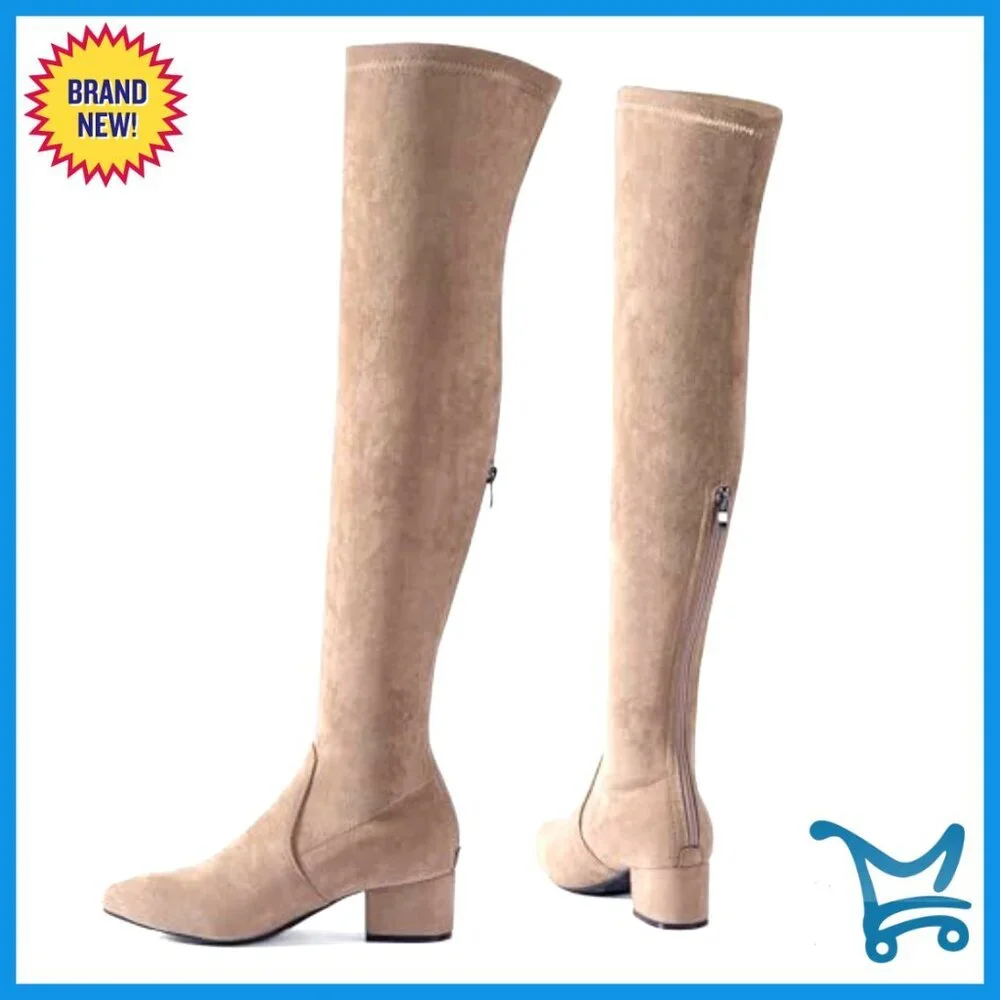 Women's Over the Knee Boots Suede Block Heel Winter Comfort Pointed Toe